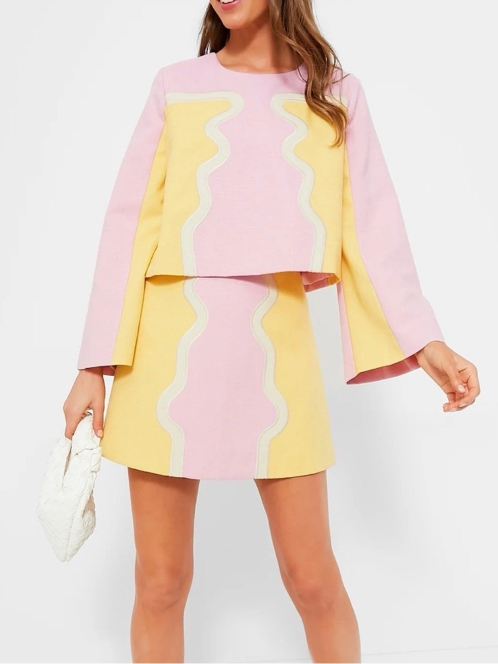 Tuckernuck Pink and Yellow Mini Skirt and top with Cream Trim